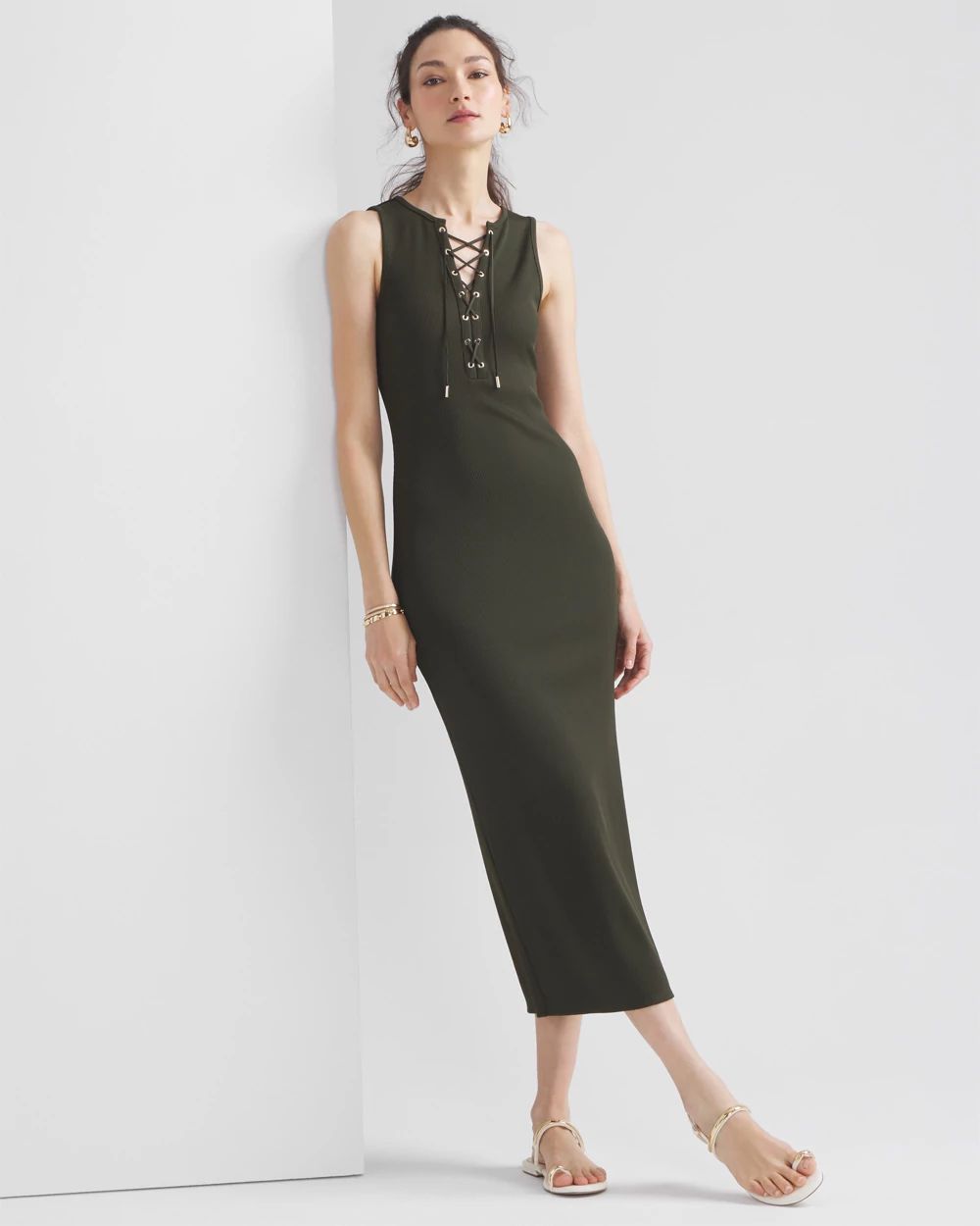 WHBM® FORME Ribbed Lace-Up Dress | White House Black Market